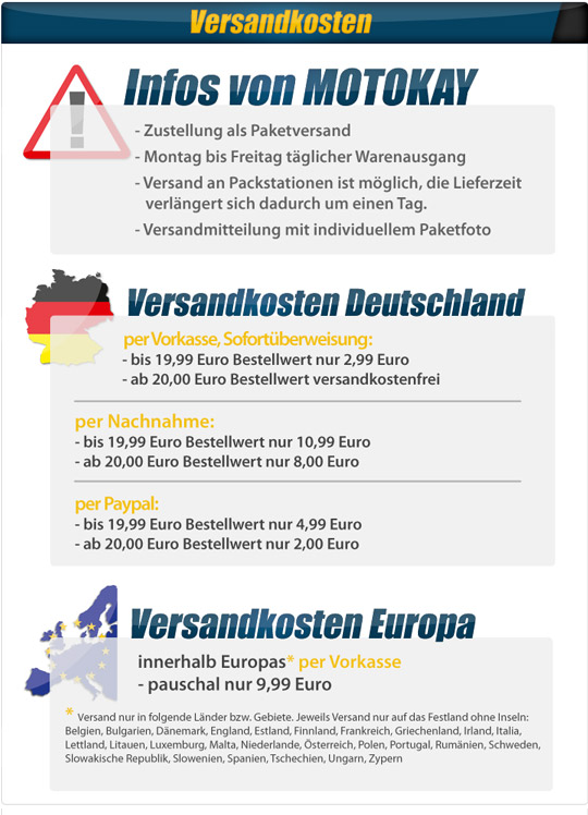 Versandkostenübersicht Motokay Versandkostenübersicht Motokay